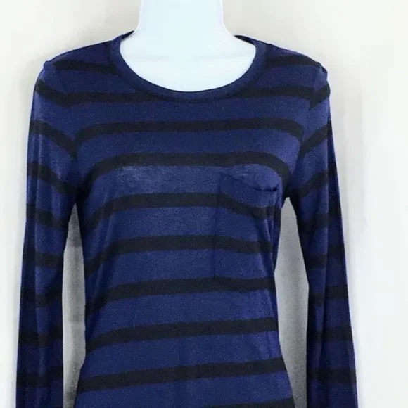A.L.C. Cutout Dress Long Sleeve Blue Striped T Shirt Crewneck Size S - Picture 3 of 11